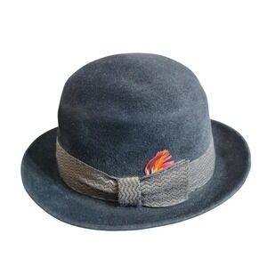 Champ Men's Large Vintage Fedora Hat Black Felt Silk Finish Feather Accent Hat